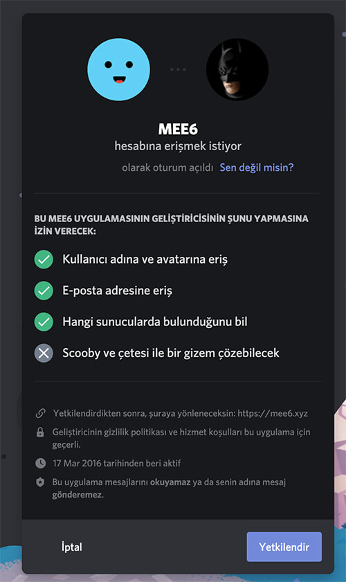 Discord Yetkilendir